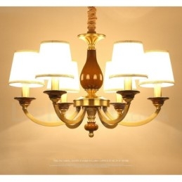 6 Light Retro Rustic Luxury Brass Pendant Lamp Chandelier with Glass Shade