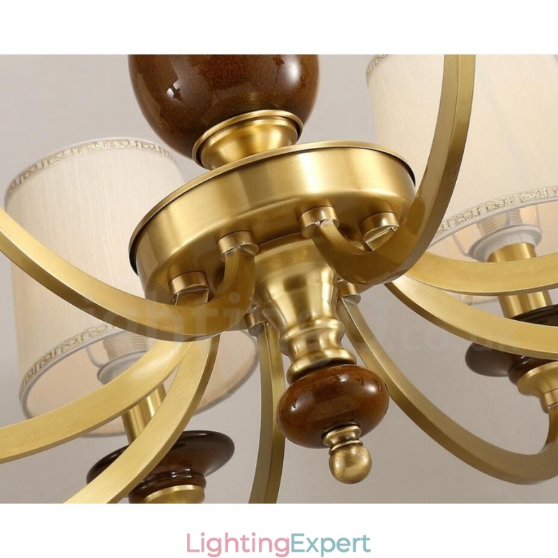 6 Light Retro Rustic Luxury Brass Pendant Lamp Chandelier with Glass Shade