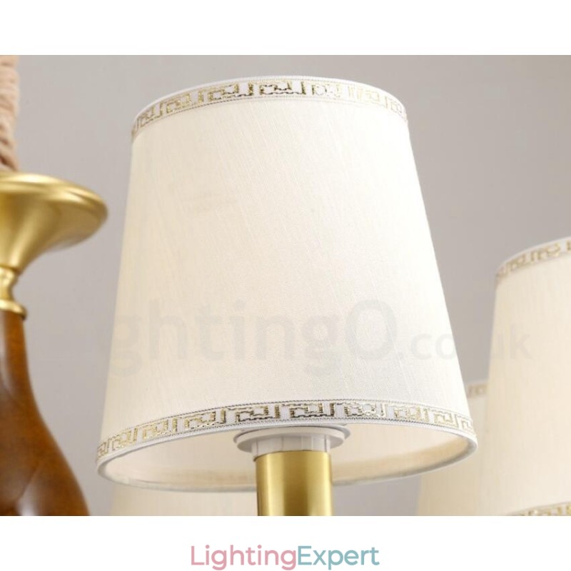 6 Light Retro Rustic Luxury Brass Pendant Lamp Chandelier with Glass Shade