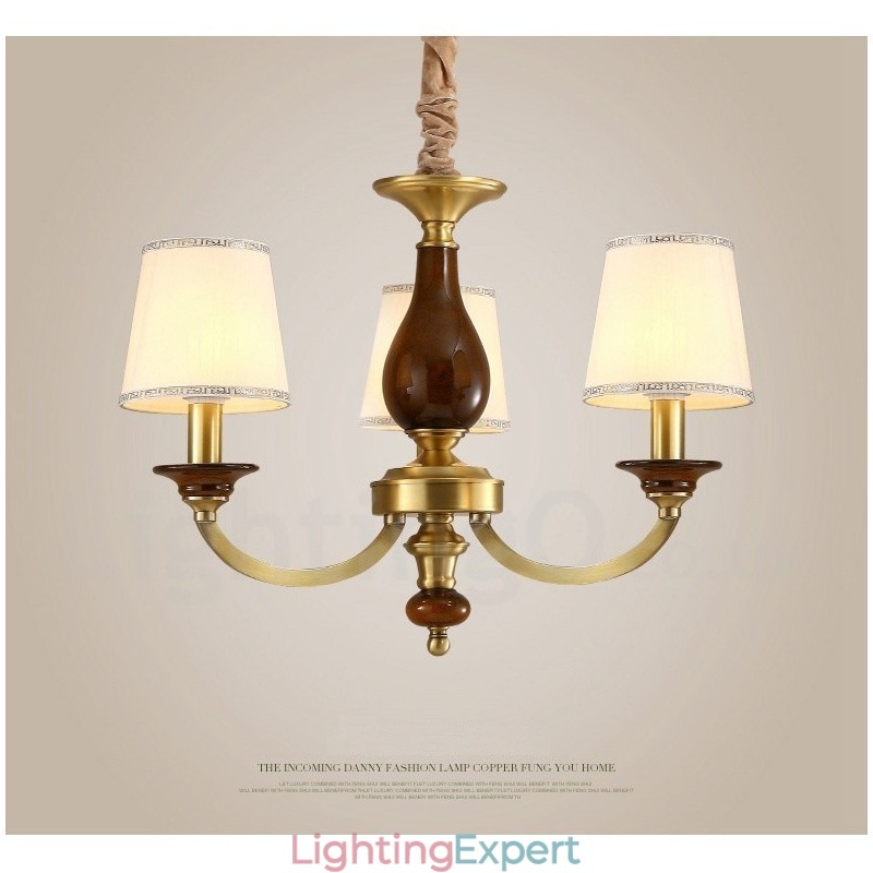 3 Light Retro Rustic Luxury Brass Pendant Lamp Chandelier with Glass Shade