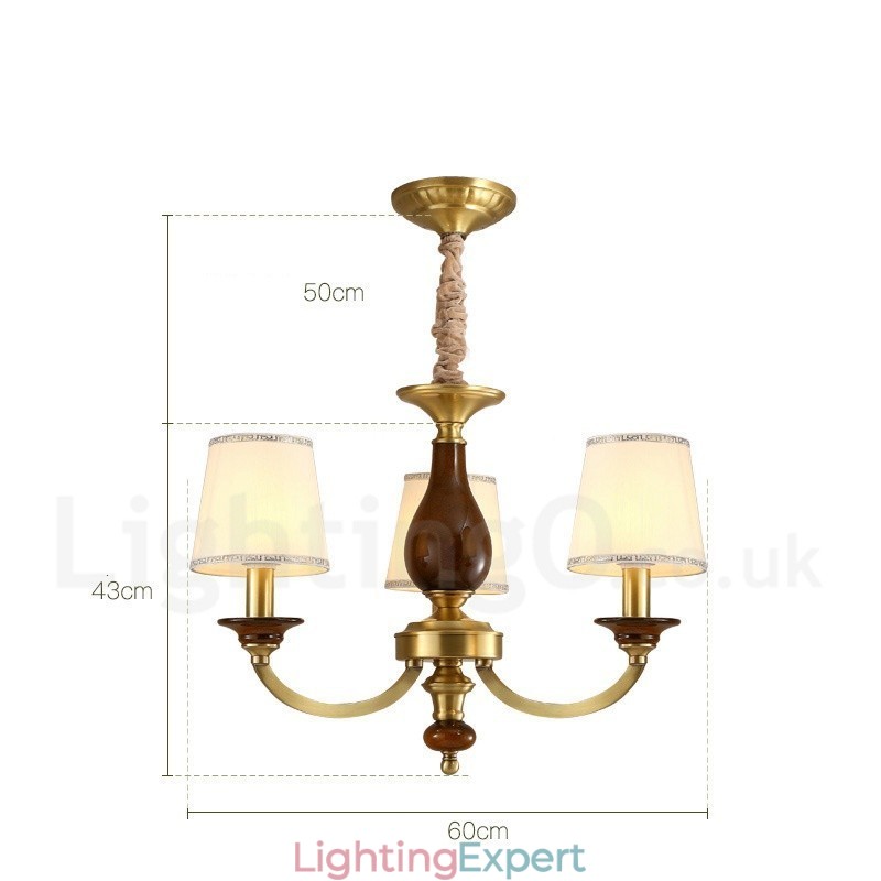 3 Light Retro Rustic Luxury Brass Pendant Lamp Chandelier with Glass Shade