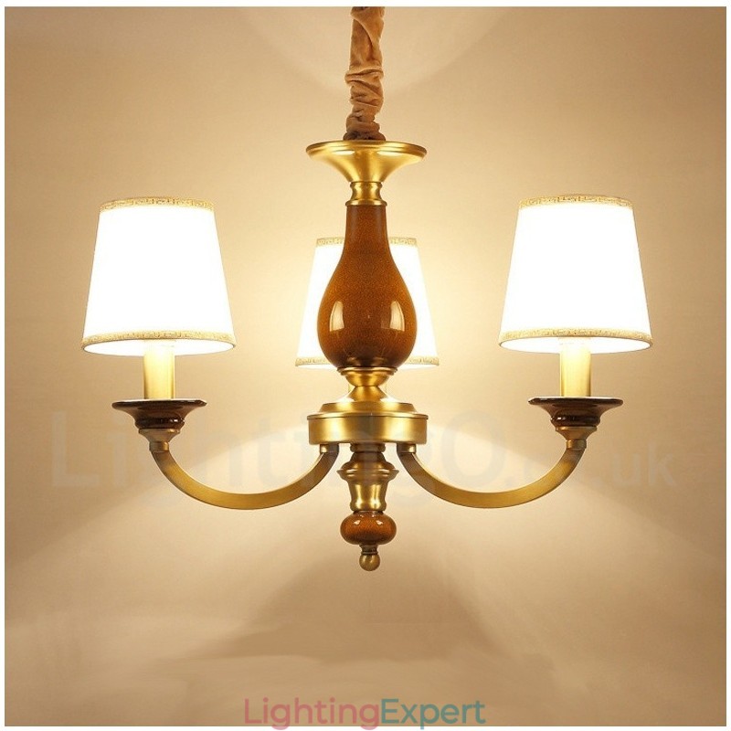 3 Light Retro Rustic Luxury Brass Pendant Lamp Chandelier with Glass Shade