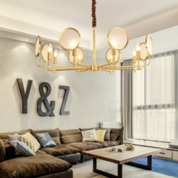 8 Light Retro Rustic Luxury Brass Pendant Lamp Chandelier with Glass Shade