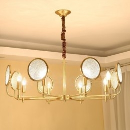8 Light Retro Rustic Luxury Brass Pendant Lamp Chandelier with Glass Shade