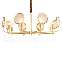 8 Light Retro Rustic Luxury Brass Pendant Lamp Chandelier with Glass Shade