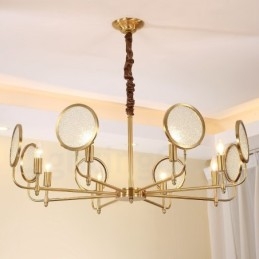 8 Light Retro Rustic Luxury Brass Pendant Lamp Chandelier with Glass Shade