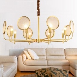 8 Light Retro Rustic Luxury Brass Pendant Lamp Chandelier with Glass Shade