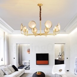 8 Light Retro Rustic Luxury Brass Pendant Lamp Chandelier with Glass Shade
