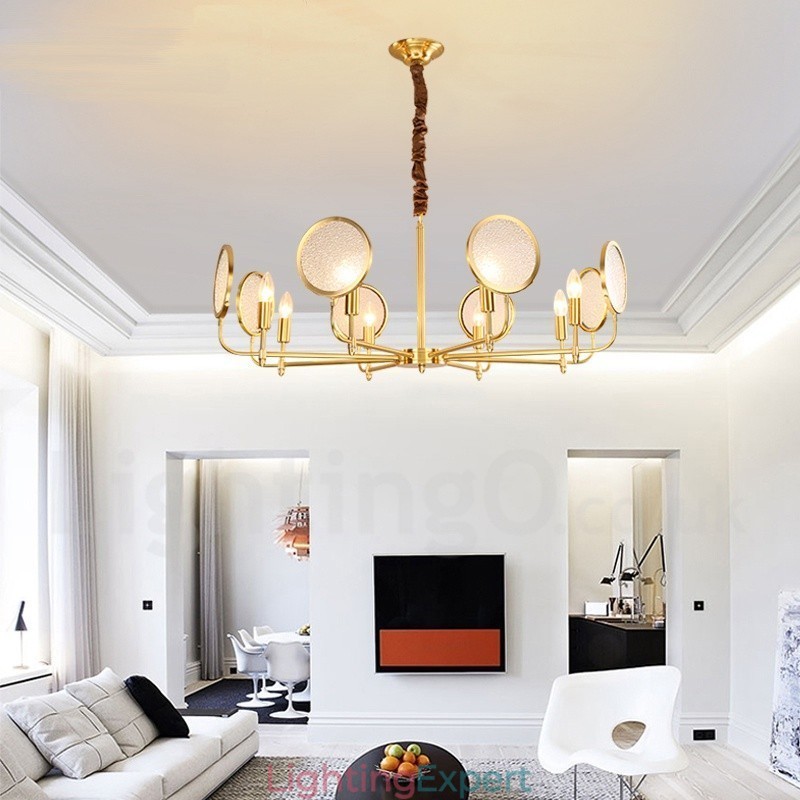 8 Light Retro Rustic Luxury Brass Pendant Lamp Chandelier with Glass Shade