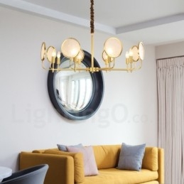 8 Light Retro Rustic Luxury Brass Pendant Lamp Chandelier with Glass Shade