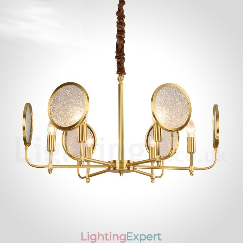 6 Light Retro Rustic Luxury Brass Pendant Lamp Chandelier with Glass Shade