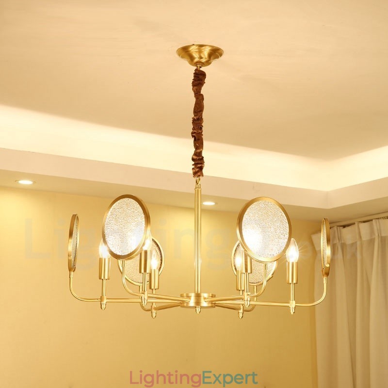 6 Light Retro Rustic Luxury Brass Pendant Lamp Chandelier with Glass Shade
