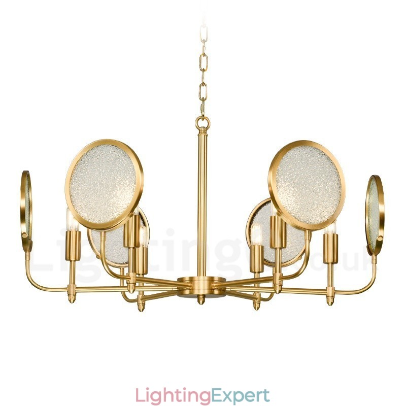 6 Light Retro Rustic Luxury Brass Pendant Lamp Chandelier with Glass Shade