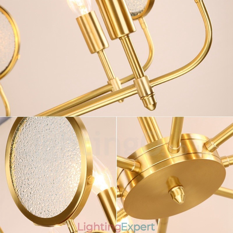 6 Light Retro Rustic Luxury Brass Pendant Lamp Chandelier with Glass Shade