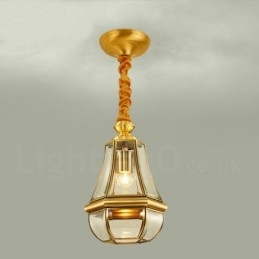 1 Light Retro Rustic Luxury Brass Pendant Lamp Chandelier with Glass Shade