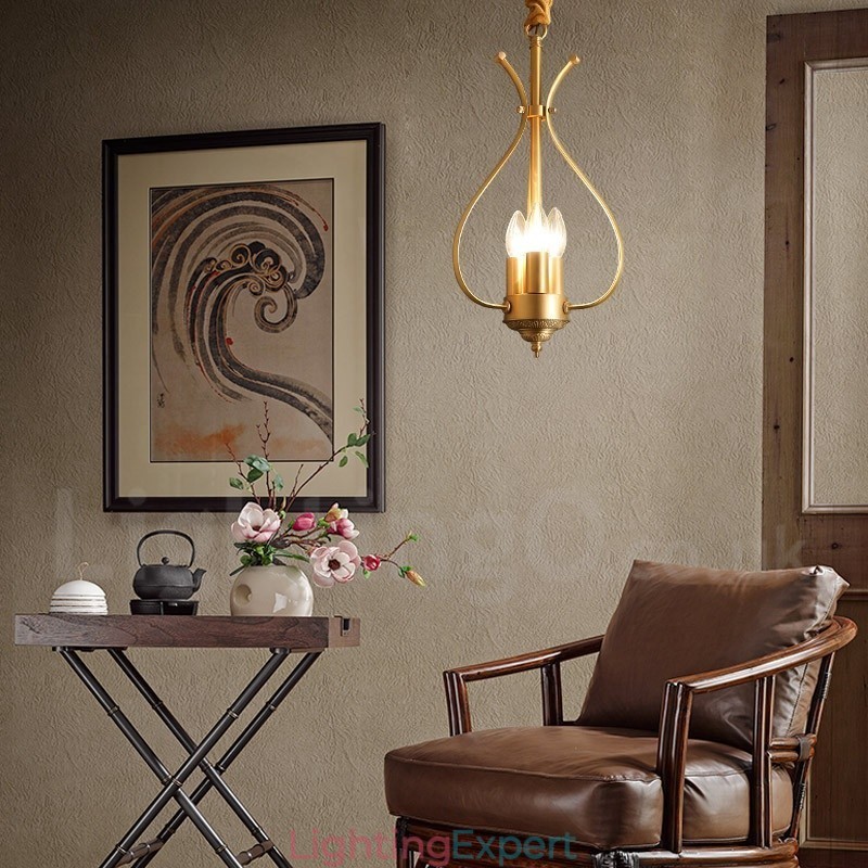 4 Light Retro Rustic Luxury Brass Pendant Lamp Chandelier