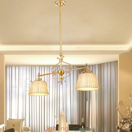 2 Light Retro Rustic Luxury Brass Pendant Lamp Chandelier with Fabric Shade 2 Light Retro Rustic Luxury Brass Pendant Lamp Chandelier with Fabric Shade