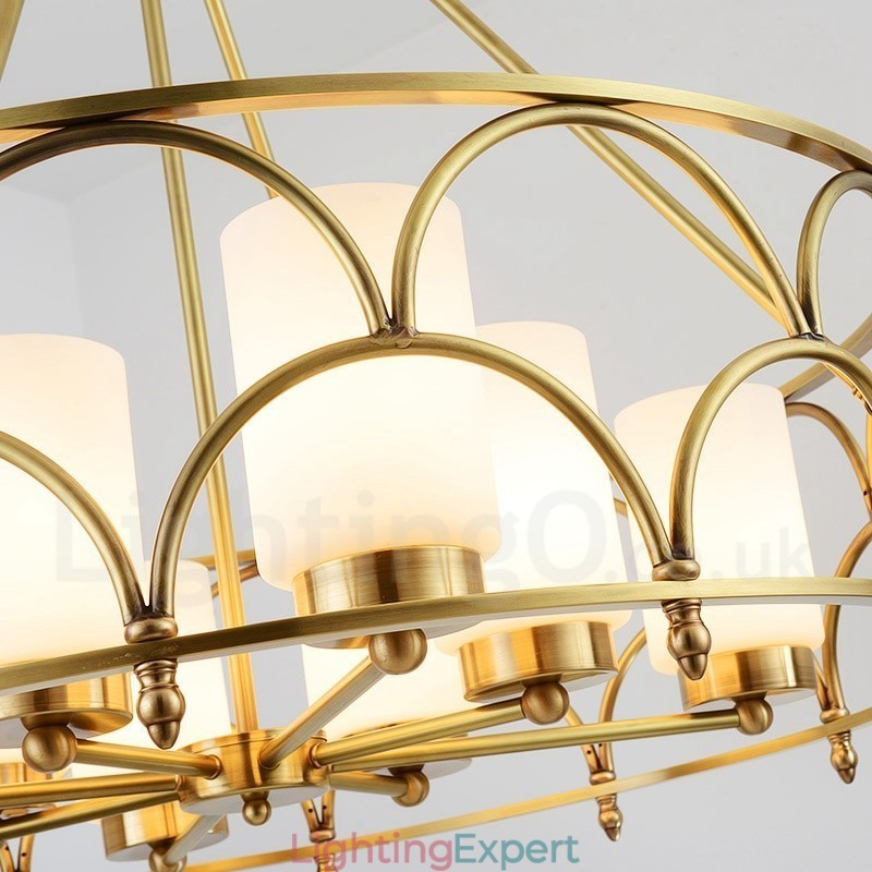 8 Light Retro Rustic Luxury Brass Pendant Lamp Chandelier with Glass Shade