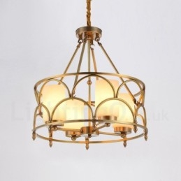 4 Light Retro Rustic Luxury Brass Pendant Lamp Chandelier with Glass Shade
