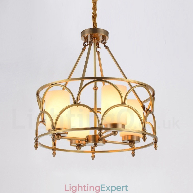 4 Light Retro Rustic Luxury Brass Pendant Lamp Chandelier with Glass Shade