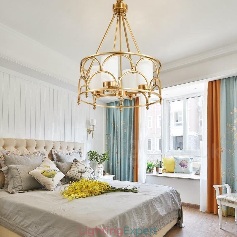 4 Light Retro Rustic Luxury Brass Pendant Lamp Chandelier with Glass Shade