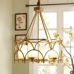 4 Light Retro Rustic Luxury Brass Pendant Lamp Chandelier with Glass Shade