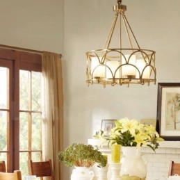 4 Light Retro Rustic Luxury Brass Pendant Lamp Chandelier with Glass Shade