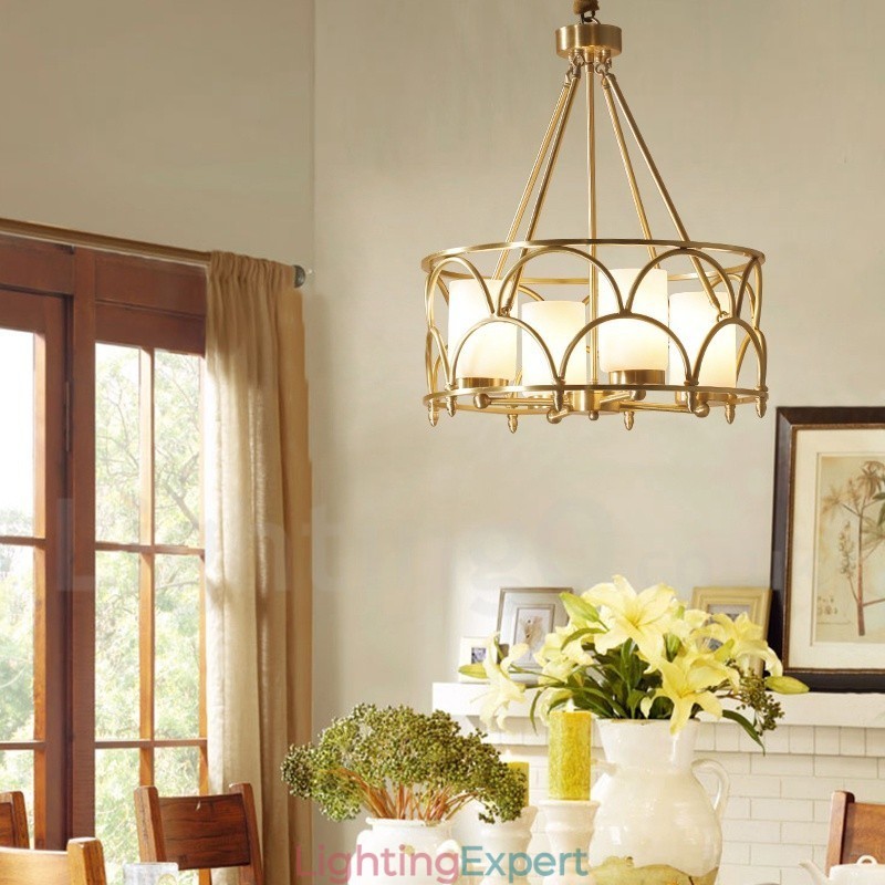 4 Light Retro Rustic Luxury Brass Pendant Lamp Chandelier with Glass Shade