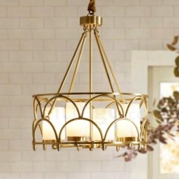4 Light Retro Rustic Luxury Brass Pendant Lamp Chandelier with Glass Shade