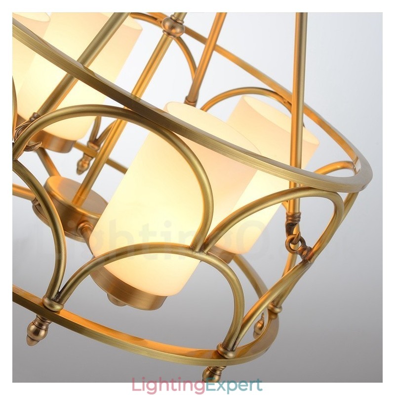 4 Light Retro Rustic Luxury Brass Pendant Lamp Chandelier with Glass Shade