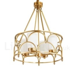 4 Light Retro Rustic Luxury Brass Pendant Lamp Chandelier with Glass Shade