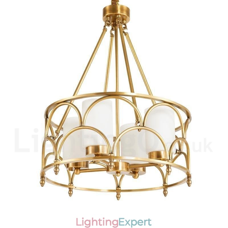 4 Light Retro Rustic Luxury Brass Pendant Lamp Chandelier with Glass Shade