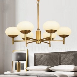 6 Light Retro Rustic Luxury Brass Pendant Lamp Chandelier with Glass Shade