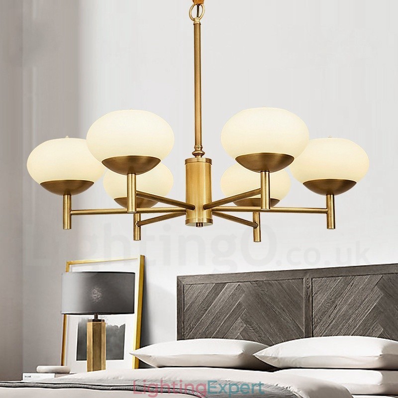 6 Light Retro Rustic Luxury Brass Pendant Lamp Chandelier with Glass Shade