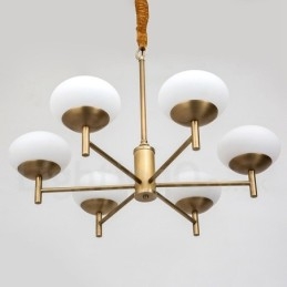 6 Light Retro Rustic Luxury Brass Pendant Lamp Chandelier with Glass Shade
