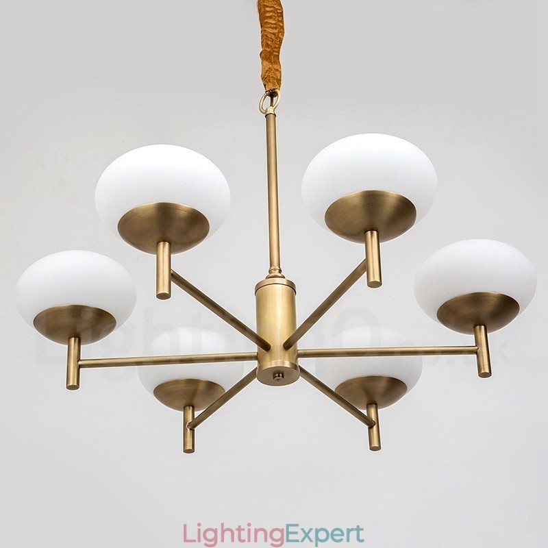 6 Light Retro Rustic Luxury Brass Pendant Lamp Chandelier with Glass Shade