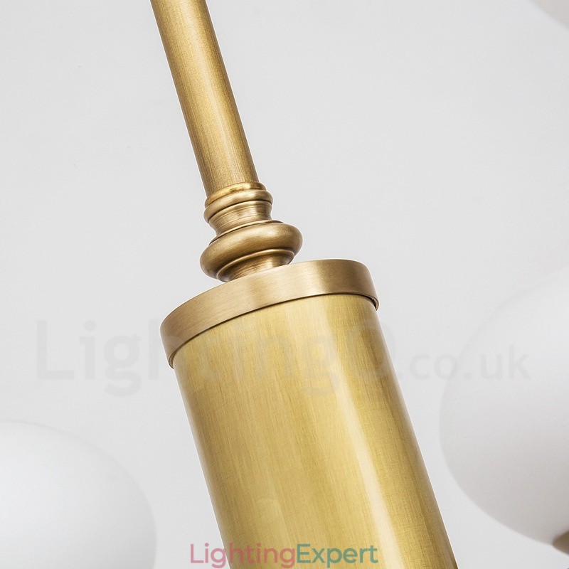 6 Light Retro Rustic Luxury Brass Pendant Lamp Chandelier with Glass Shade
