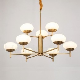 9 Light Retro Rustic Luxury Brass Pendant Lamp Chandelier with Glass Shade