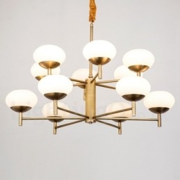 12 Light Retro Rustic Luxury Brass Pendant Lamp Chandelier with Glass Shade