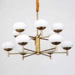 12 Light Retro Rustic Luxury Brass Pendant Lamp Chandelier with Glass Shade