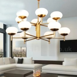12 Light Retro Rustic Luxury Brass Pendant Lamp Chandelier with Glass Shade
