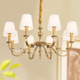 8 Light Retro Rustic Luxury Brass Pendant Lamp Chandelier with Fabric Shade