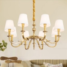 8 Light Retro Rustic Luxury Brass Pendant Lamp Chandelier with Fabric Shade