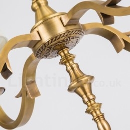 6 Light Retro Rustic Luxury Brass Pendant Lamp Chandelier with Fabric Shade