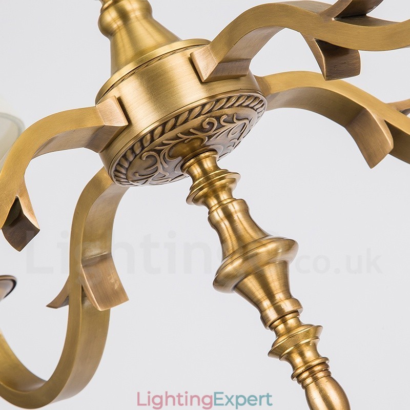 6 Light Retro Rustic Luxury Brass Pendant Lamp Chandelier with Fabric Shade