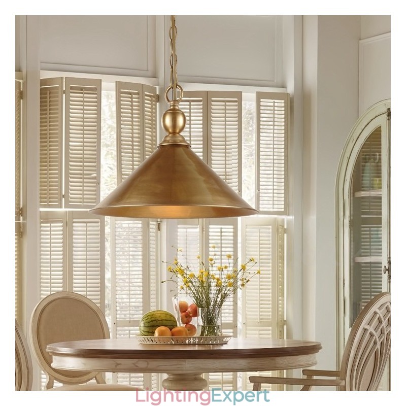 1 Light Retro Rustic Luxury Brass Pendant Lamp Chandelier with Brass Shade