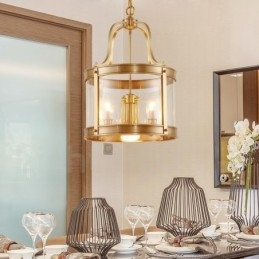 5 Light Retro Rustic Luxury Brass Pendant Lamp Chandelier with Glass Shade