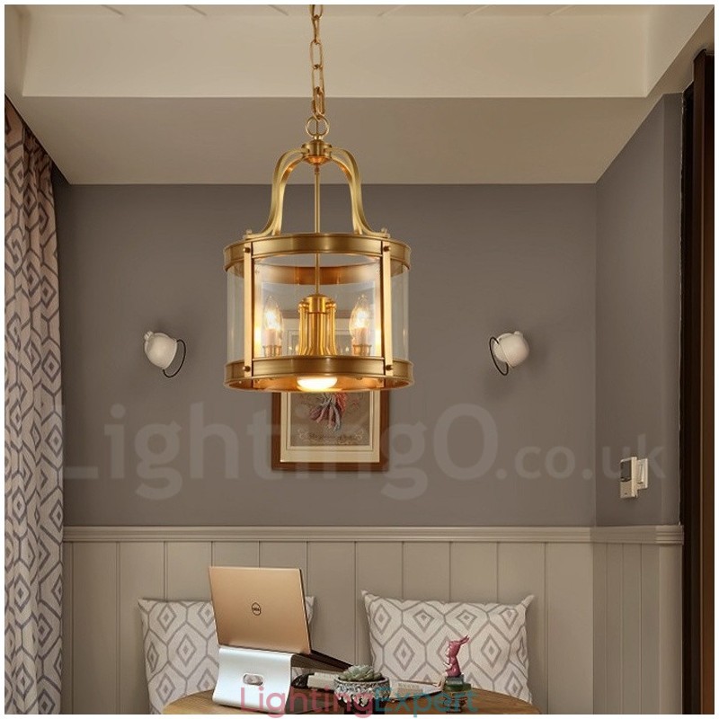 5 Light Retro Rustic Luxury Brass Pendant Lamp Chandelier with Glass Shade