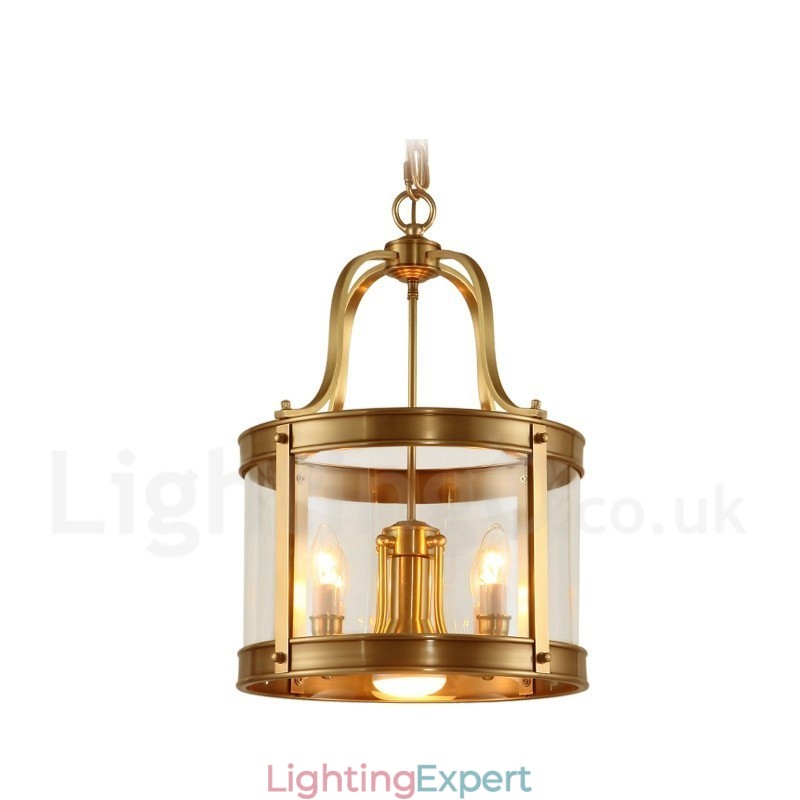 5 Light Retro Rustic Luxury Brass Pendant Lamp Chandelier with Glass Shade