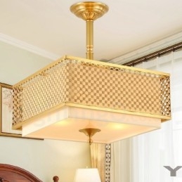 4 Light Retro Rustic Luxury Brass Pendant Lamp Chandelier with Fabric Shade
